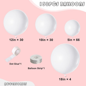 130PCS White Balloons Different Sizes 18" 12" 10"...