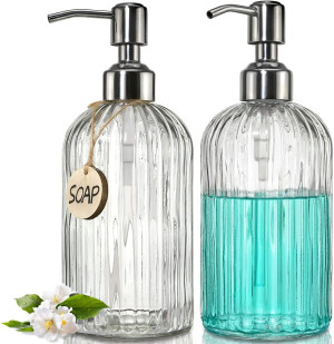 JASAI 2PACK 18 Oz Glass Soap Dispenser with Rust P...
