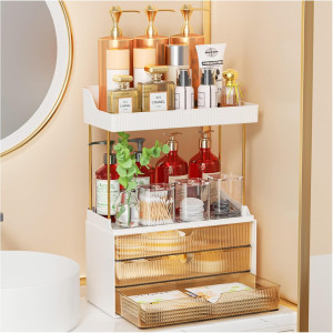 3 Drawers 2 Tier Makeup Organizer - Bathroom Count...