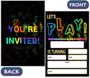 Glow Let's Play birthday party invitations for boy...