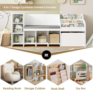 HOSTACK 67" Kids Reading Nook with Bench, Kids Boo...