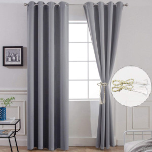 Yakamok Room Darkening Gray Blackout Curtains Ther...