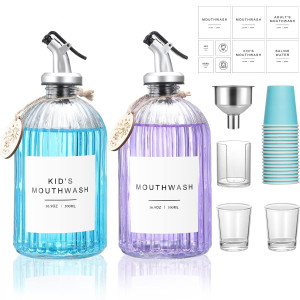Glass Mouthwash Dispenser, 2 Pack 16.9oz Glass Bot...