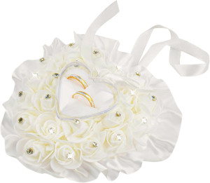 AUEAR, White Wedding Ring Holder Pillow Heart Shap...