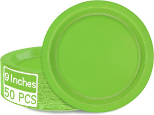 QZYL 50 PCS Disposable Paper Plates, 9 Inches Dinn...