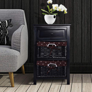 Giantex Wooden Nightstand 3 Tiers W/ 2 Baskets and...
