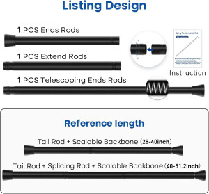 Black Tension Curtain Rod for Windows 28 to 48 Inc...