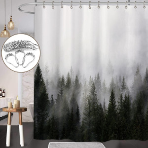 ORTIGIA Misty Forest Shower Curtains,Nature and Wo...