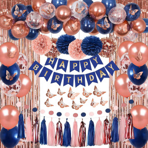 Rose Gold and Navy Blue Birthday Party Decorations...