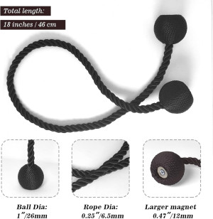 Hion Magnetic Curtain Tiebacks Black 2pcs, Curtain...