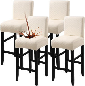 Waterproof Bar Stool Covers 4 PCS, Stretch Pub Stool Chair Slipcover Counter Stool Cover Bar Stool Slipcovers with Backs Removable Washable for Kitchen, Dining Room (Beige, 4PCS)