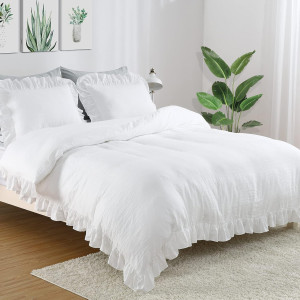CAROMIO White Ruffle Duvet Cover Queen Size, 3PCS...