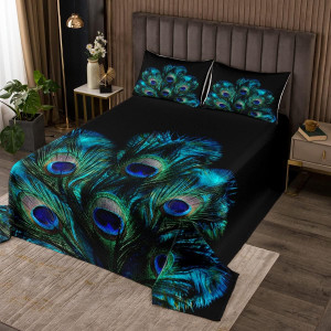 Erosebridal Peacock Feather Coverlet Set Wild Anim...