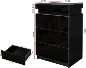 Bedside Table - Modern Nightstand with LED Light,...