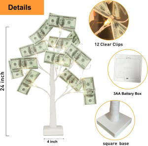 Money Tree Gift Holder, 2FT 24 LED Birch Tree with...
