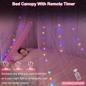 Unicorn Castle Bed Canopy for Girls with Remote Ti...