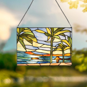PA0006 Stained Glass Window Panel-14 Wx9.5 H Windo...