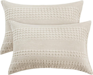 PHF 100% Cotton Waffle Pillowcases King Size, 2 Pa...