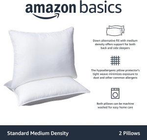 Amazon Basics Down Alternative Bed Pillow, Medium...