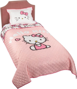 Jay Franco Hello Kitty Pink Stripes & Hearts Twin...