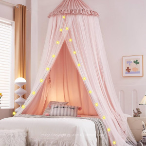 Double Layers Bed Canopy with Star Lights, 3 Piece...