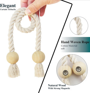 2 Pack Magnetic Curtain Tiebacks Cotton Hand Woven...