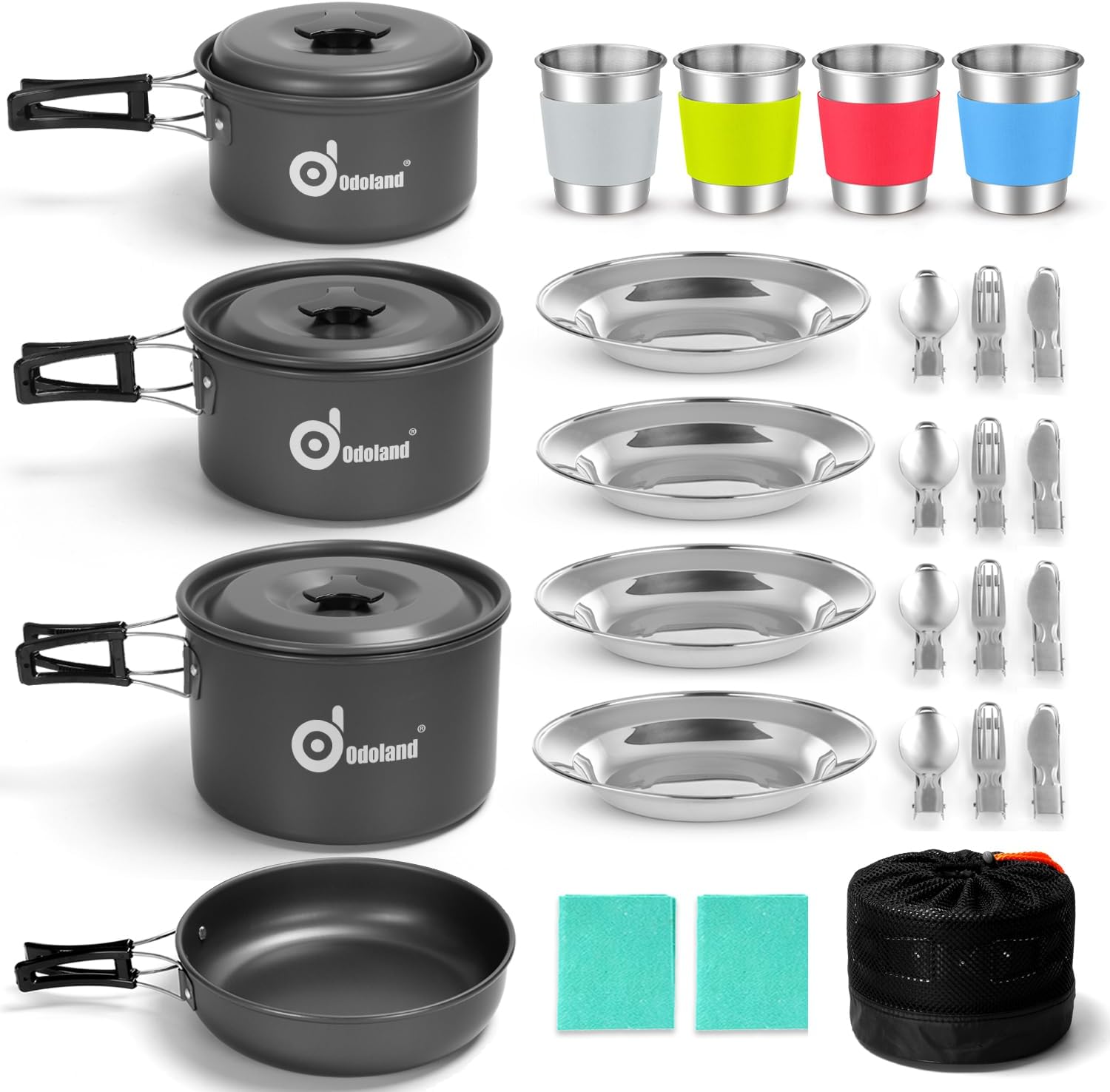 Odoland Camping Cookware Kit for 3-4 People Portab...