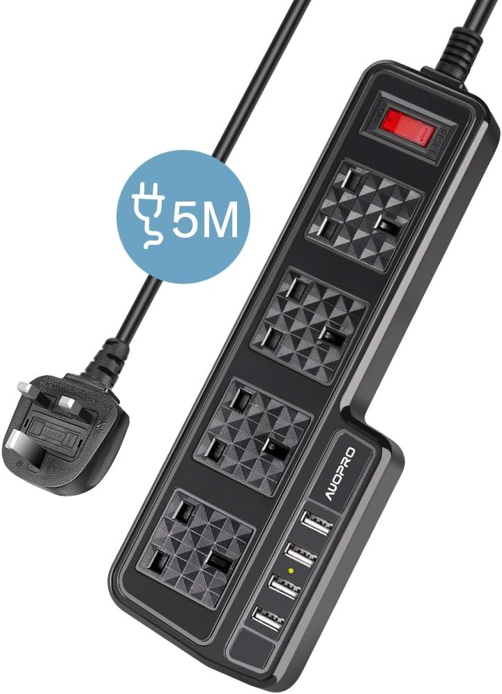 4 Way Extension Lead 5M, AUOPRO Multi Gang Power S...
