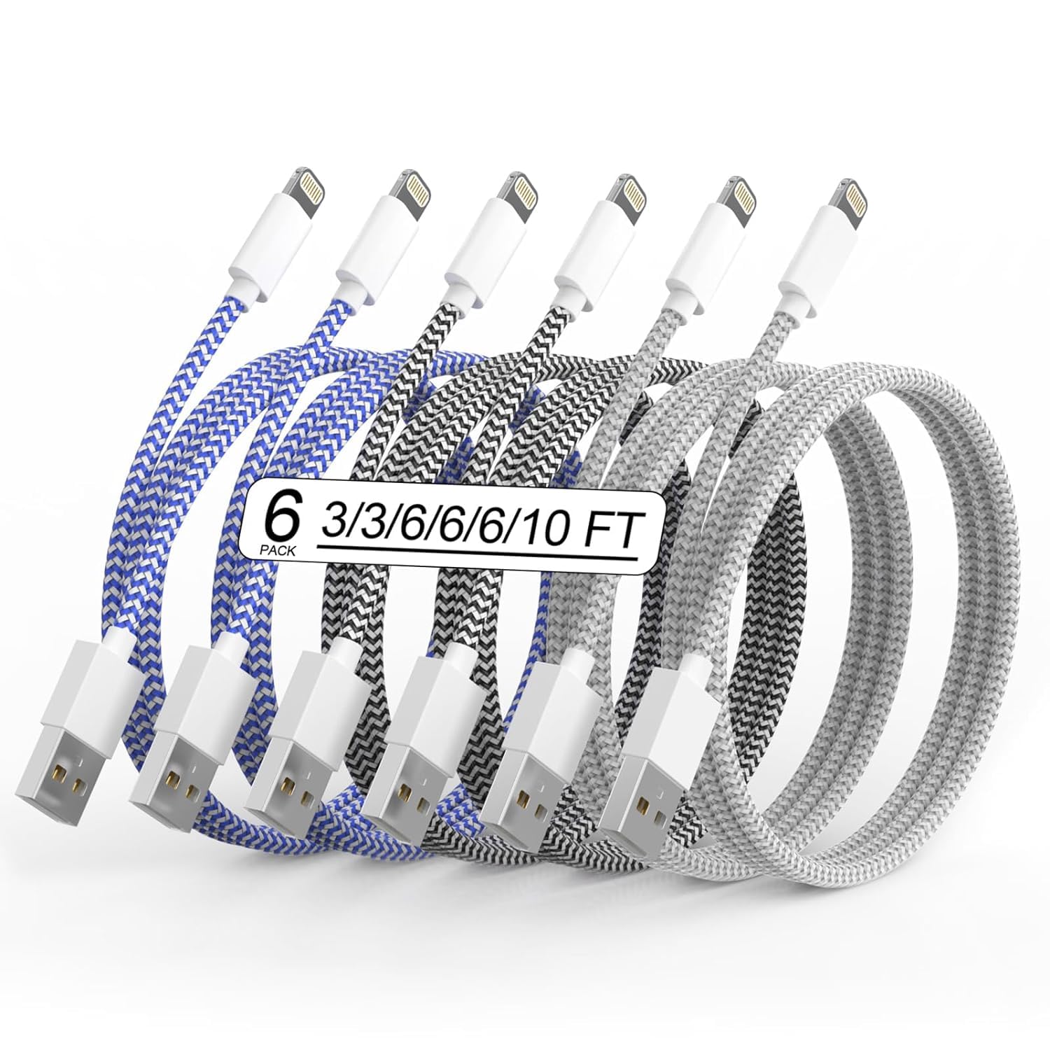 6Pack(3/3/6/6/6/10FT)[Apple MFi Certified] iPhone...