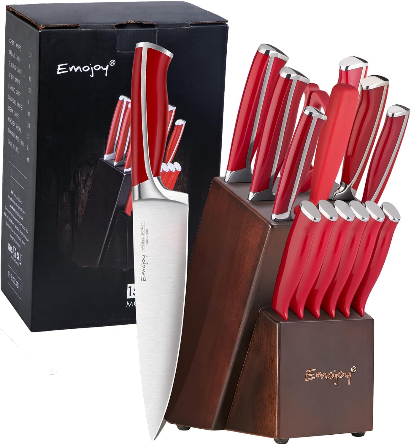 Knife Set, Emojoy 15 Piece Kitchen Knife Set with...