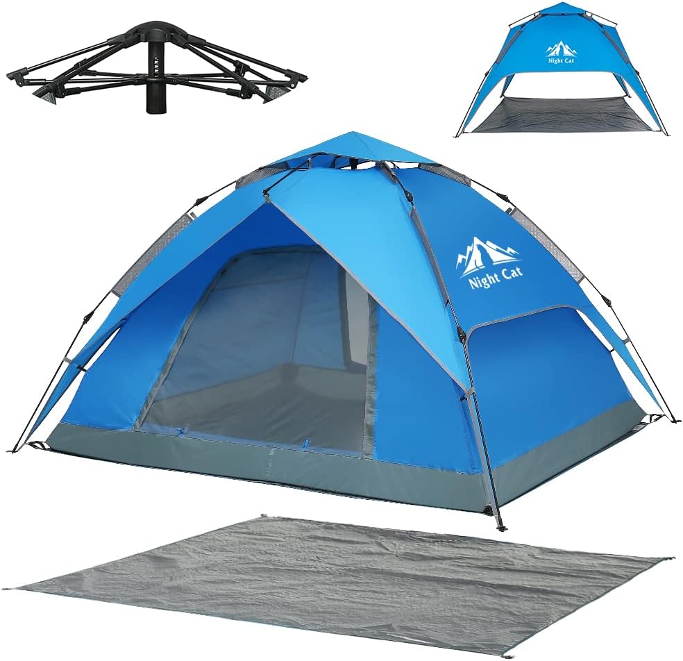 Night Cat Pop Up Tent 2 3 4 Man Person Camping Ten...