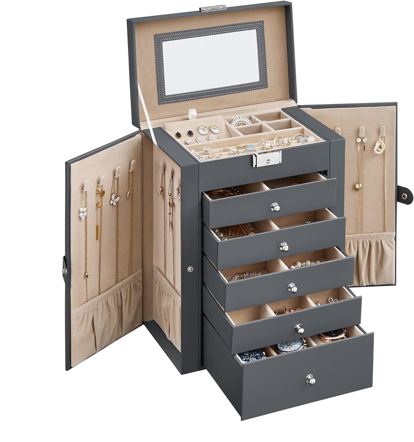 SONGMICS 6 Tier Jewelry Box, Jewelry Case with 5 D...