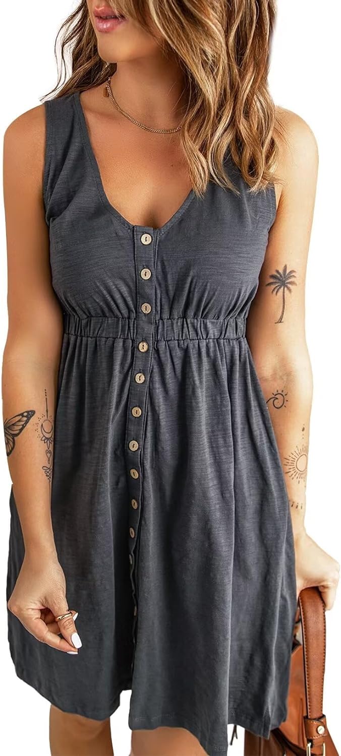 Acelitt Women Summer Casual Sleeveless Button Down...