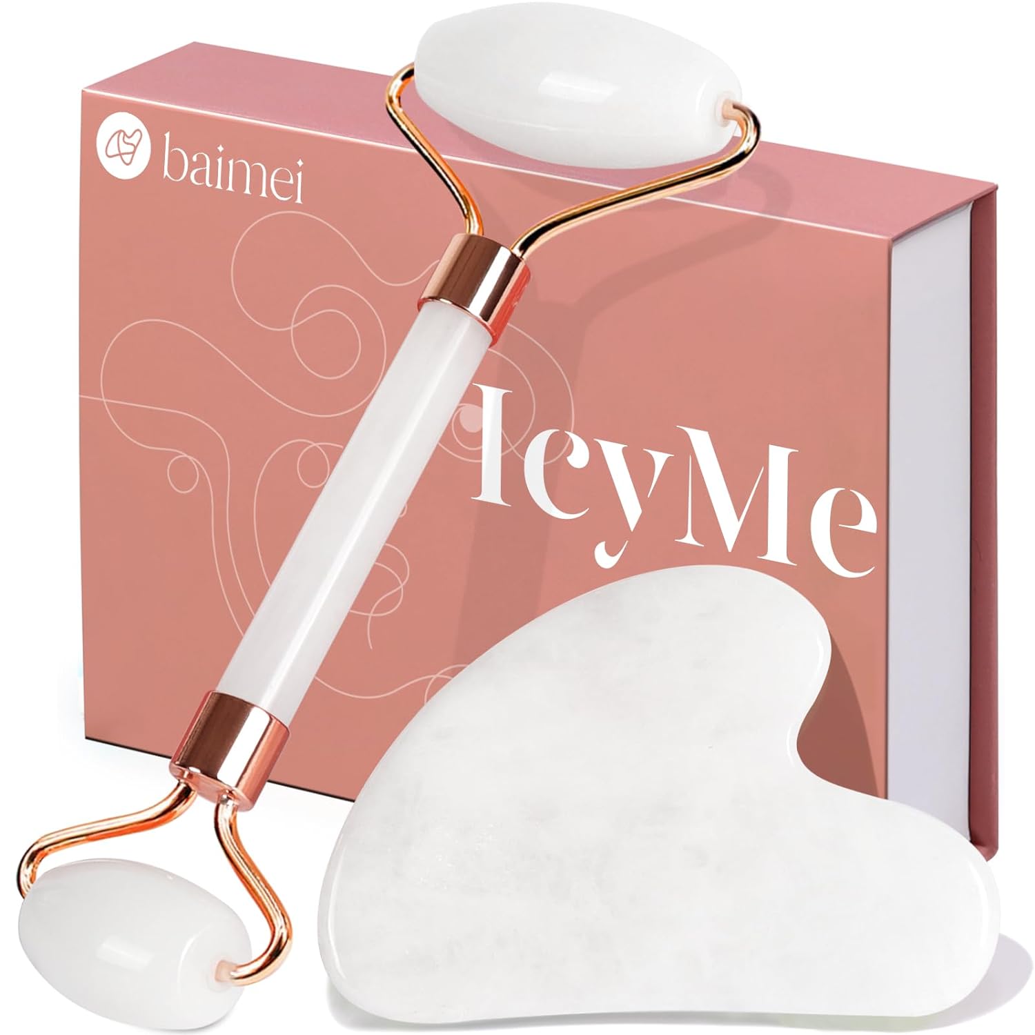 BAIMEI Jade Roller & Gua Sha Set Face Roller and G...