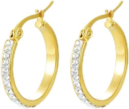 Yumay 9CT Gold Filled Hoop Earrings with White Cry...