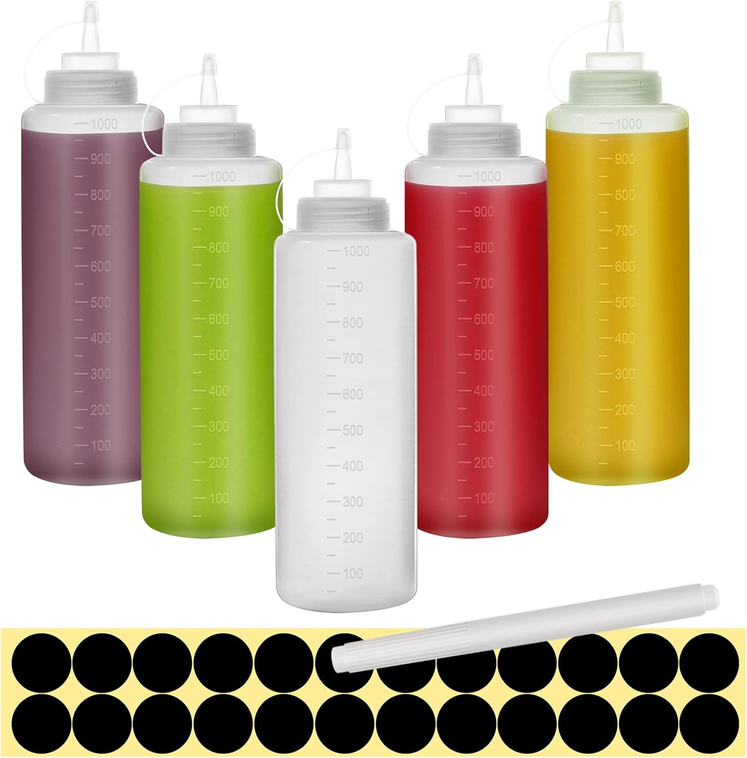 32oz Squeeze Bottles with Caps, Happybase 5 Pack 1...