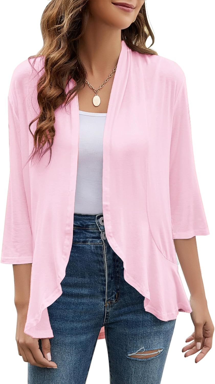 Yekaty Women Cardigan 3/4 Sleeves Open Front Light...