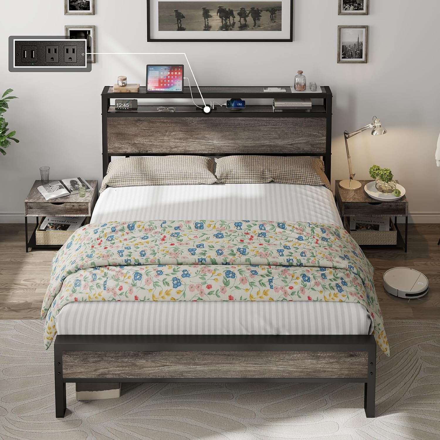 AMERLIFE Queen Size Bed Frame Industrial Platform...