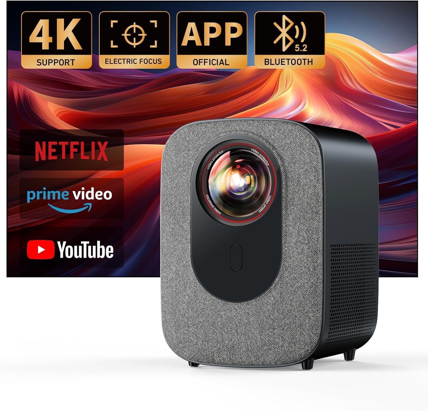 [Netflix-Officially-Licensed]4K Projector with Wif...