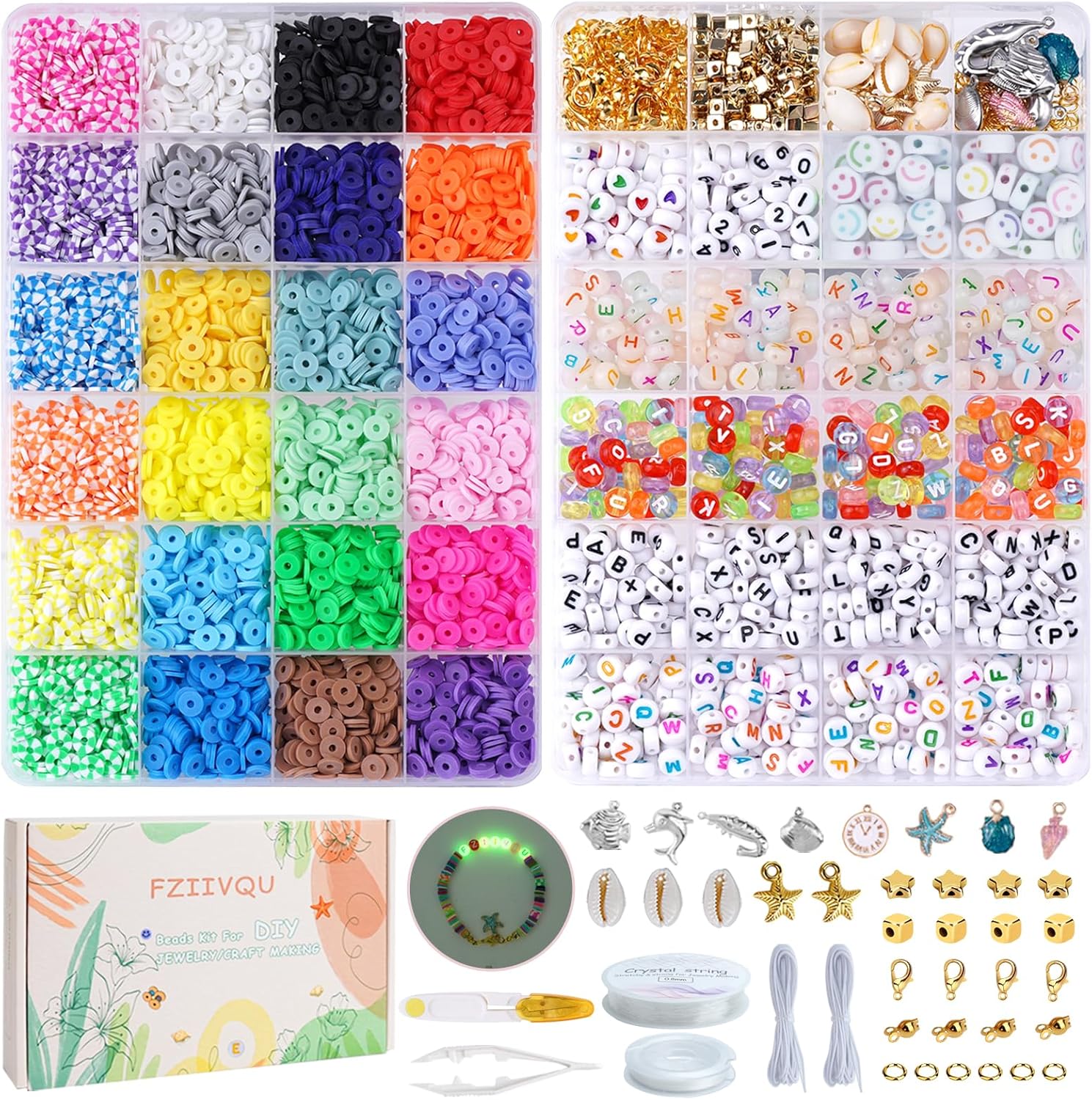 FZIIVQU 7200 Pcs Clay Beads 2 Boxes Friendship bra...