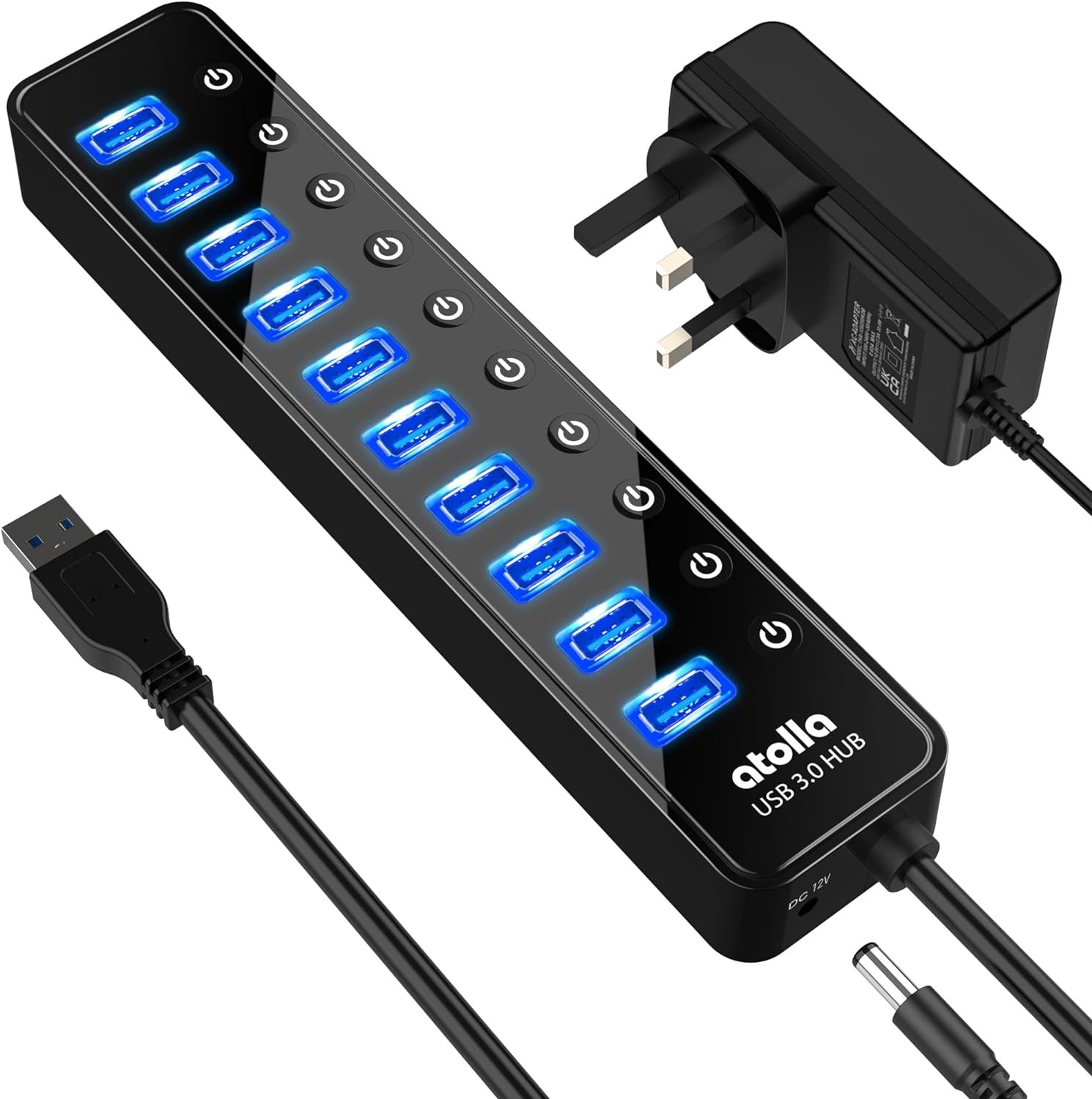 Powered USB 3.0 Hub, atolla 10 Ports Data Hub Spli...