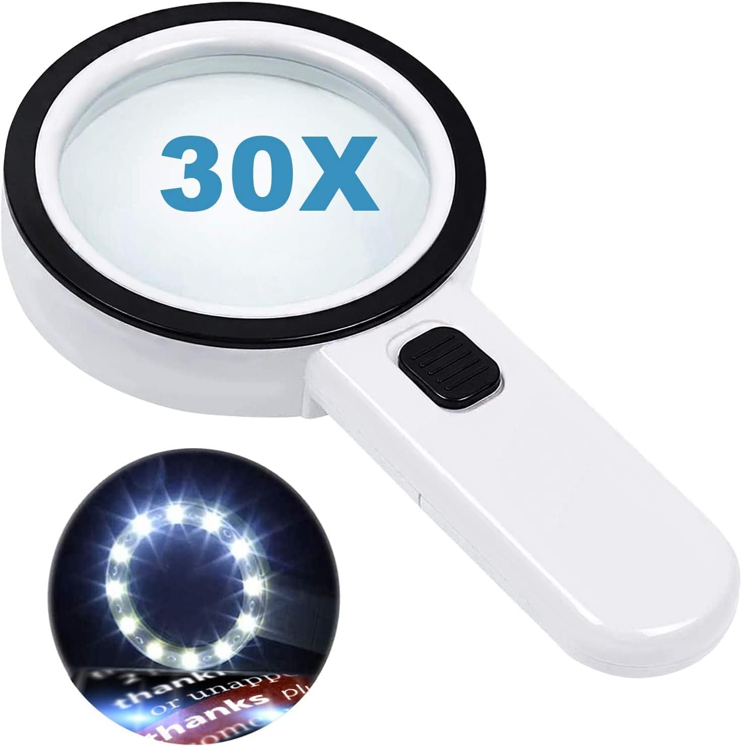 Magnifying Glass with 12 LED Lights, 30X Double Gl...
