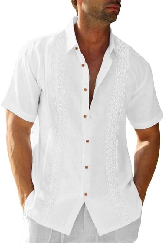 JMIERR Mens Cotton Linen Guayabera Shirts Casual B...