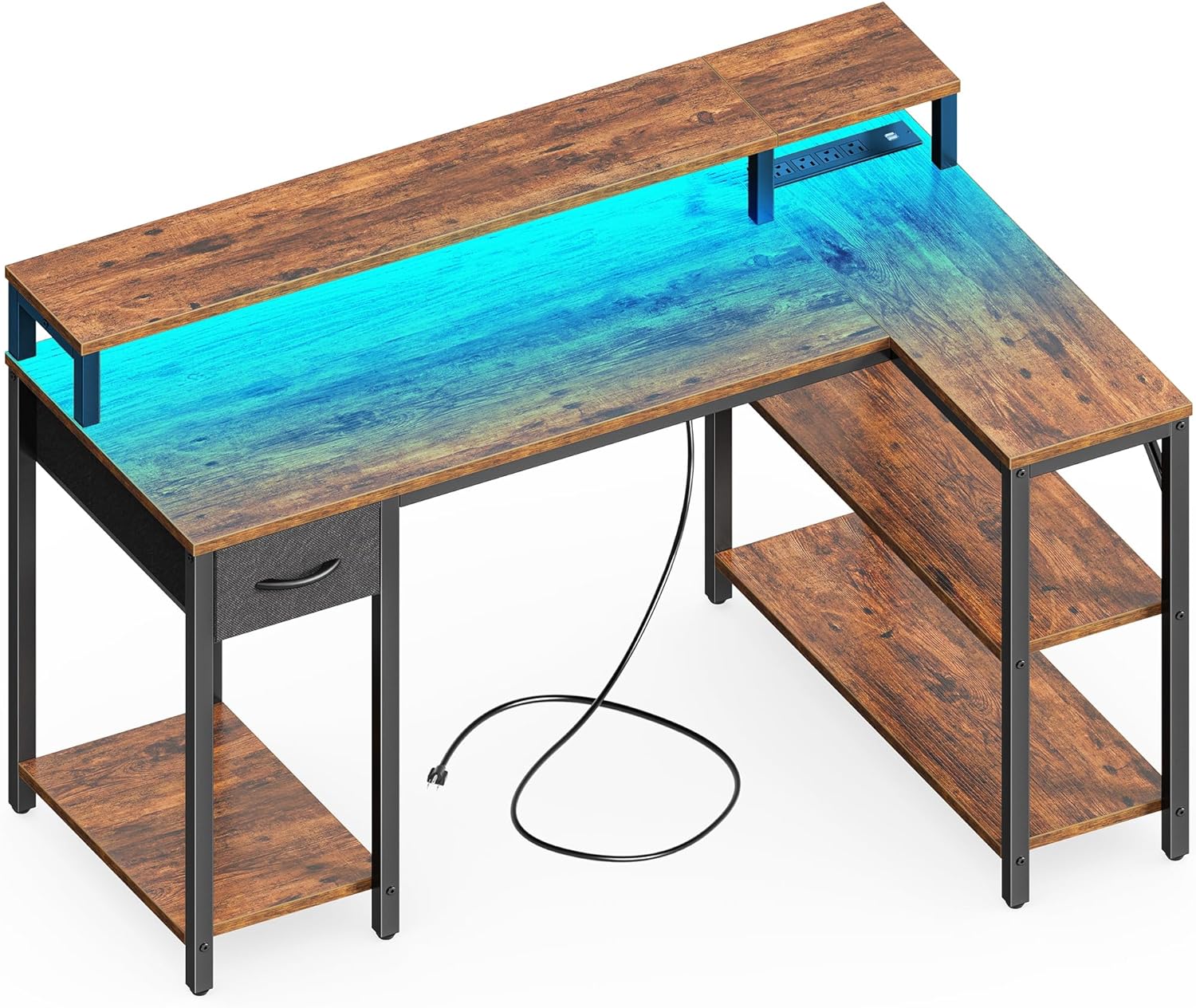 SUPERJARE 47 inch Reversible L Shaped Desk with LE...