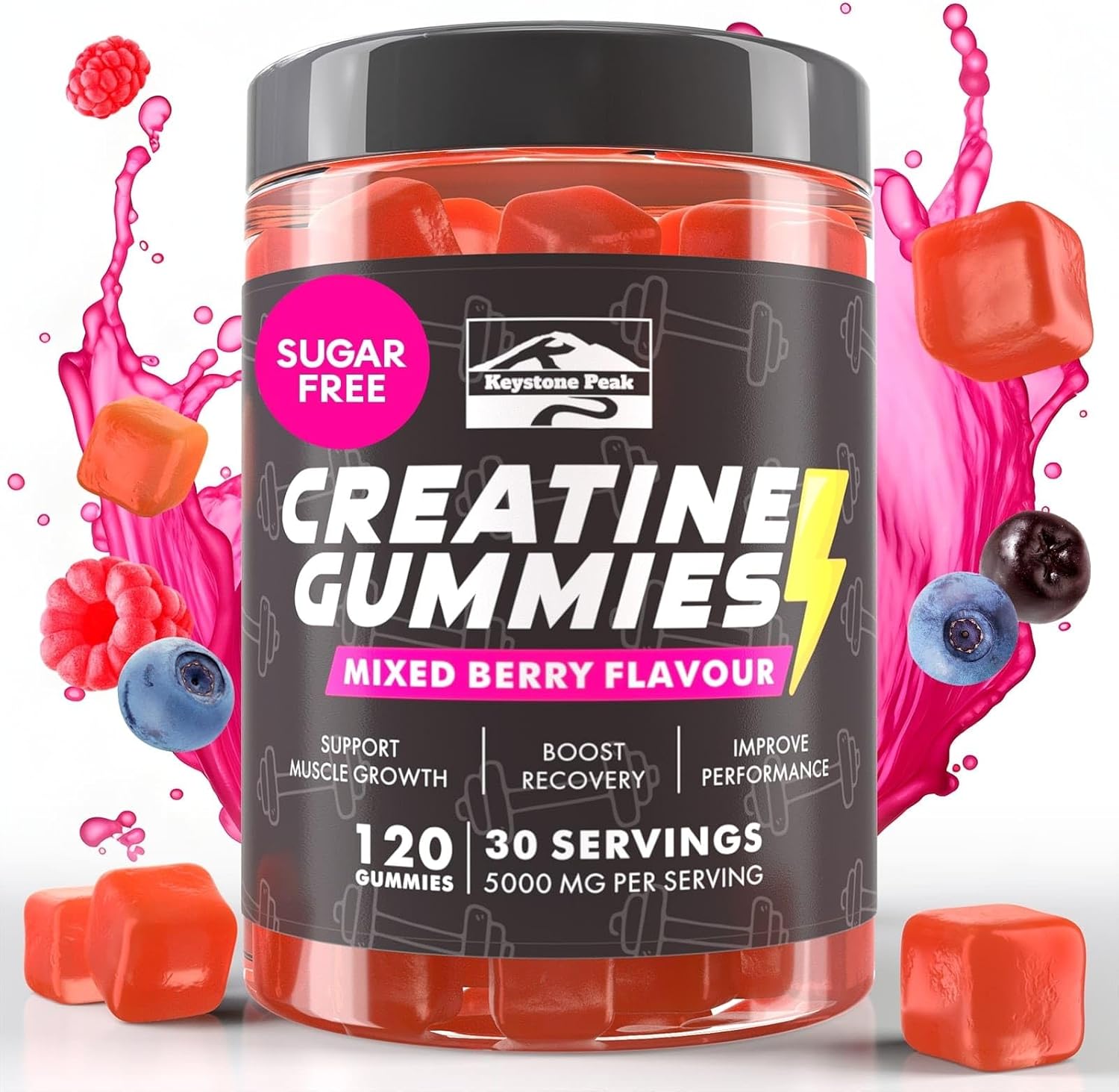 KP Creatine Monohydrate Gummies Mixed Berry for Men & Women, 100% Creatine Mixed...