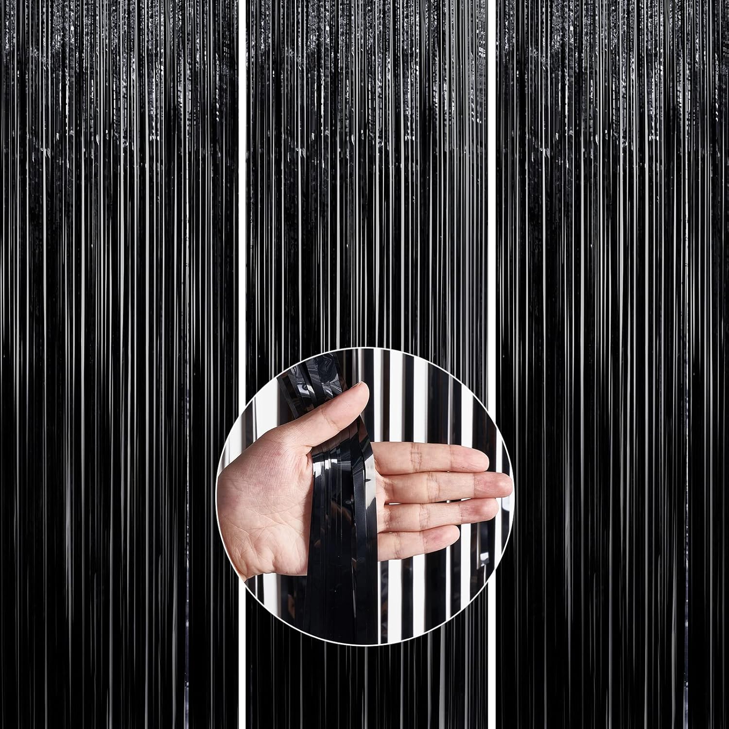 PartyWoo 3 pcs Tinsel, 3.3x6.6 ft, Foil Fringe Curtain, Door, Black Streamers De...
