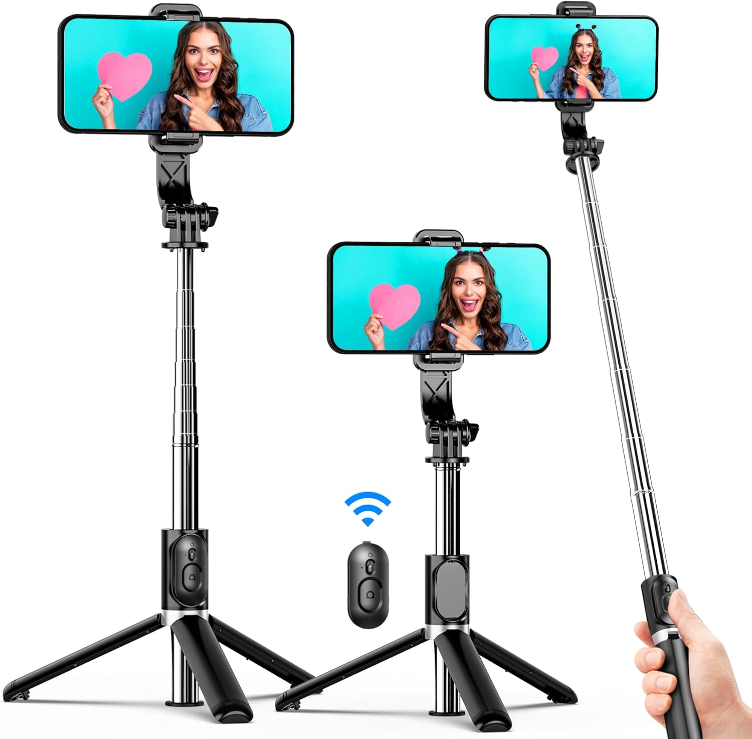 Selfie Stick Tripod, 4 in 1 Extendable Selfie Stick 360° Rotation Tripod Stand w...