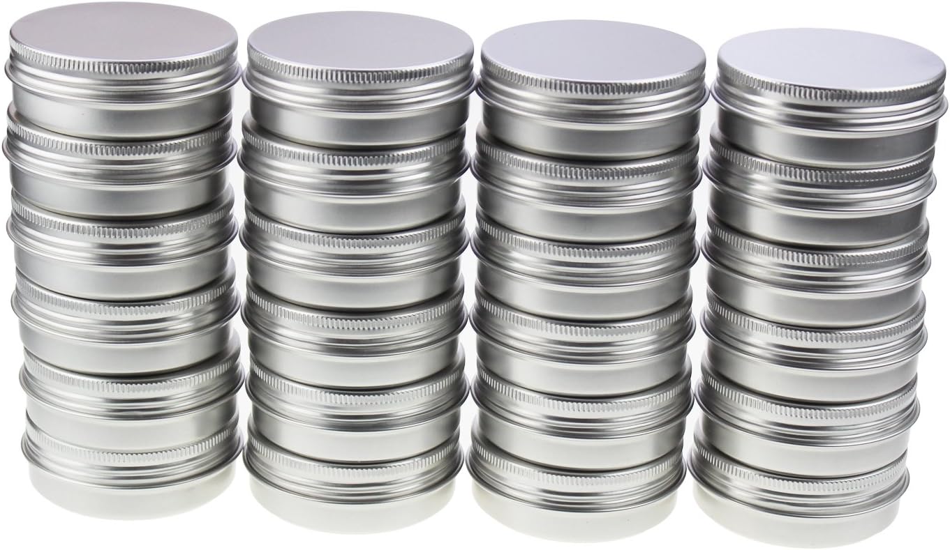 LJY 24 Pieces Round Aluminum Cans Screw Lid Metal Tins Jars Empty Slip Slide Con...
