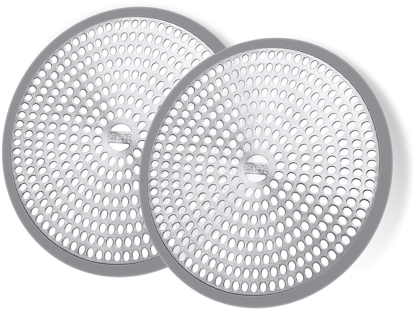 LEKEYE Shower Hair Catcher Drain Protector Strainer-Steel & Silicone 2 Pack Silv...