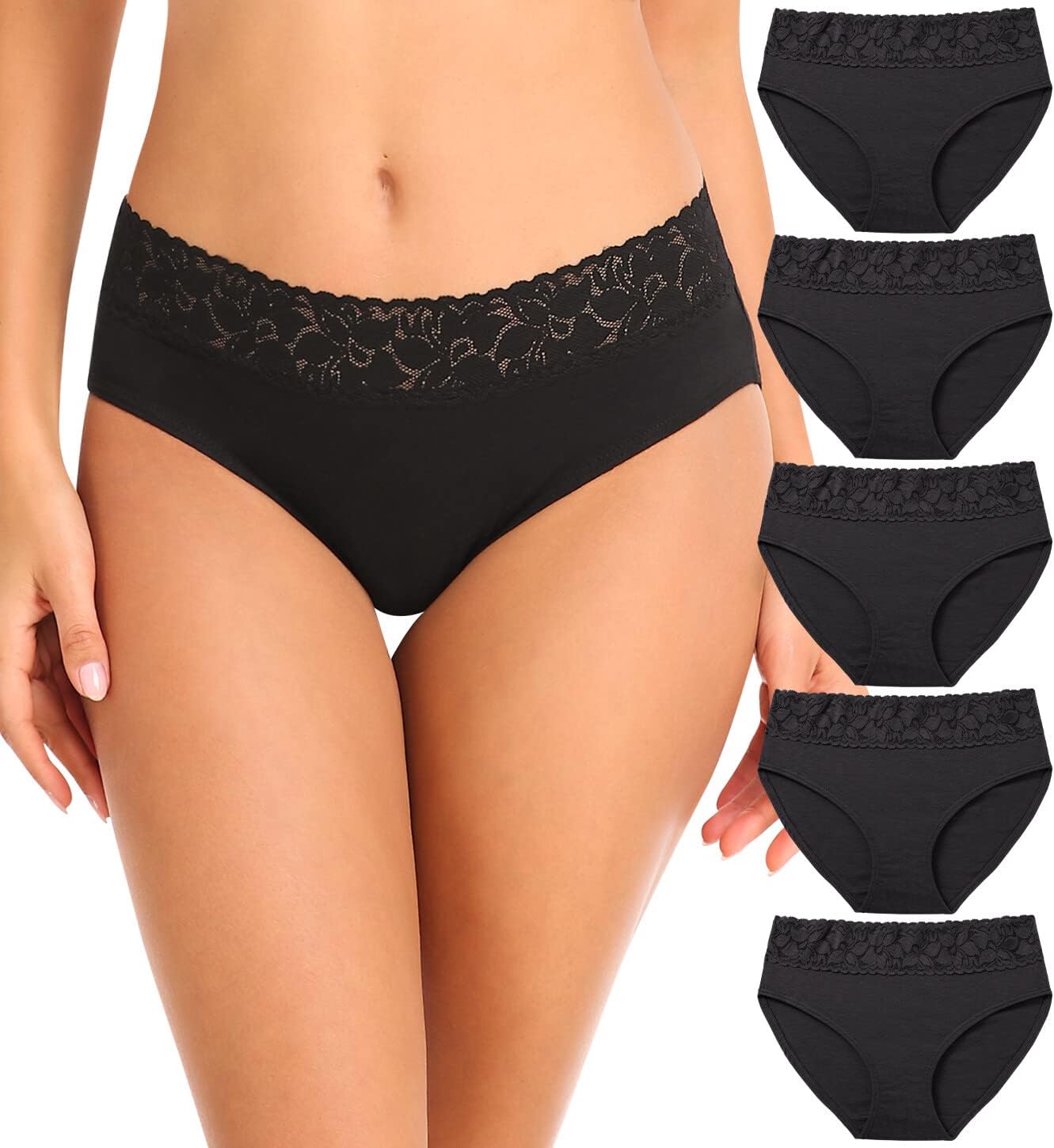 Wealurre Underwear Women Cotton Lace Knickers Ladies Mid Rise Full Coverage Brie...